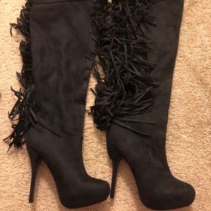 Tall Platform Faux Suede Black High Heel Boots